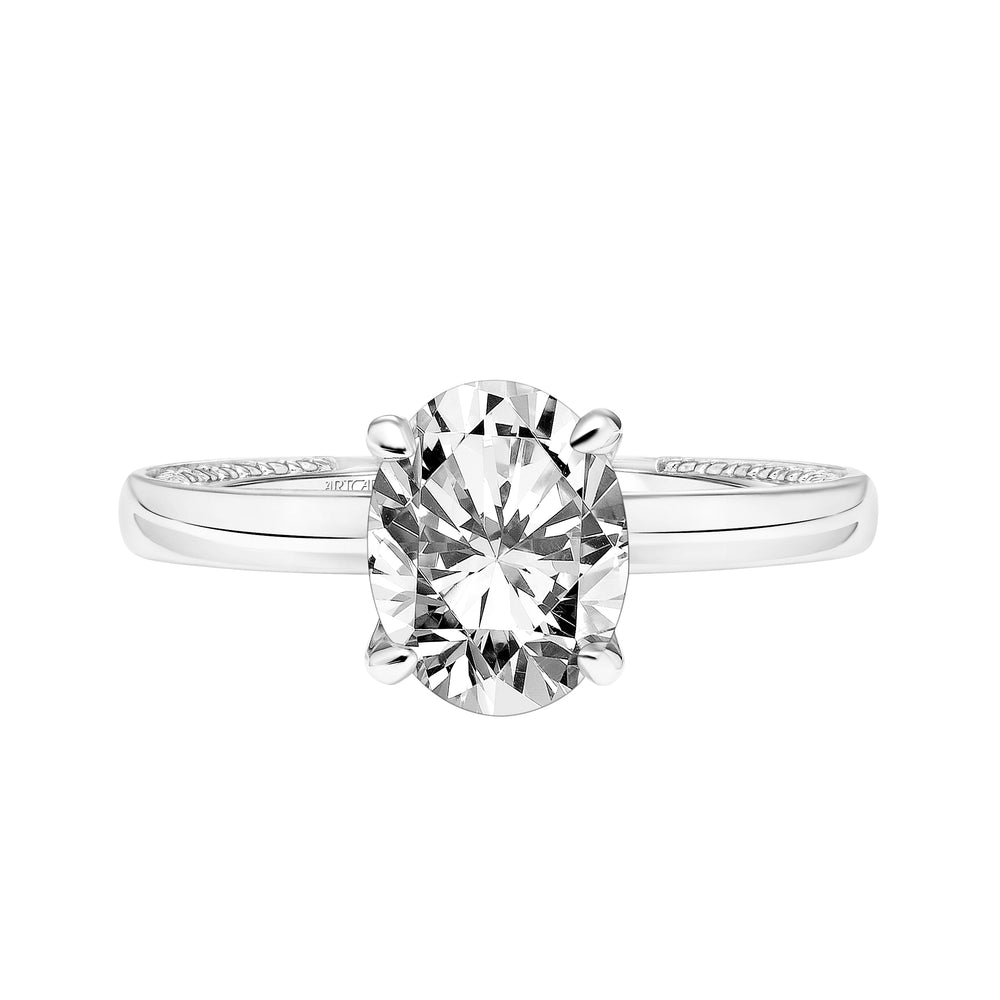Diamond Engagement Ring with High Polished Shank with Diamond Accented Prongs & Row of Interior Diamonds.  Center Stone is not included.