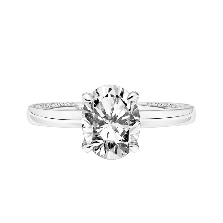 Diamond Engagement Ring with High Polished Shank with Diamond Accented Prongs & Row of Interior Diamonds.  Center Stone is not included.
