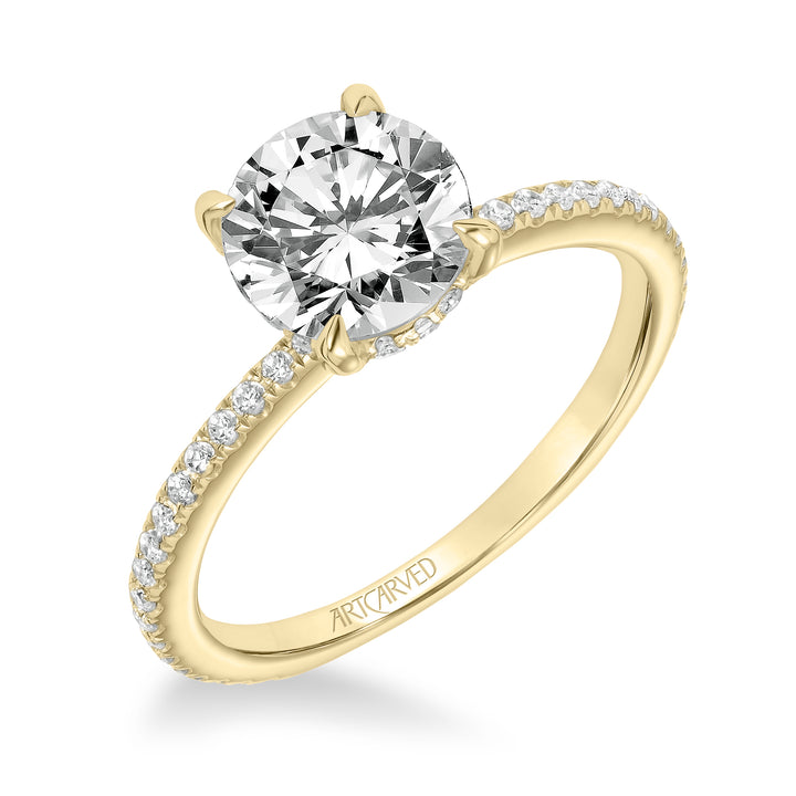Classic Engagement Ring with Diamond Accented Basket and Diamond Shank