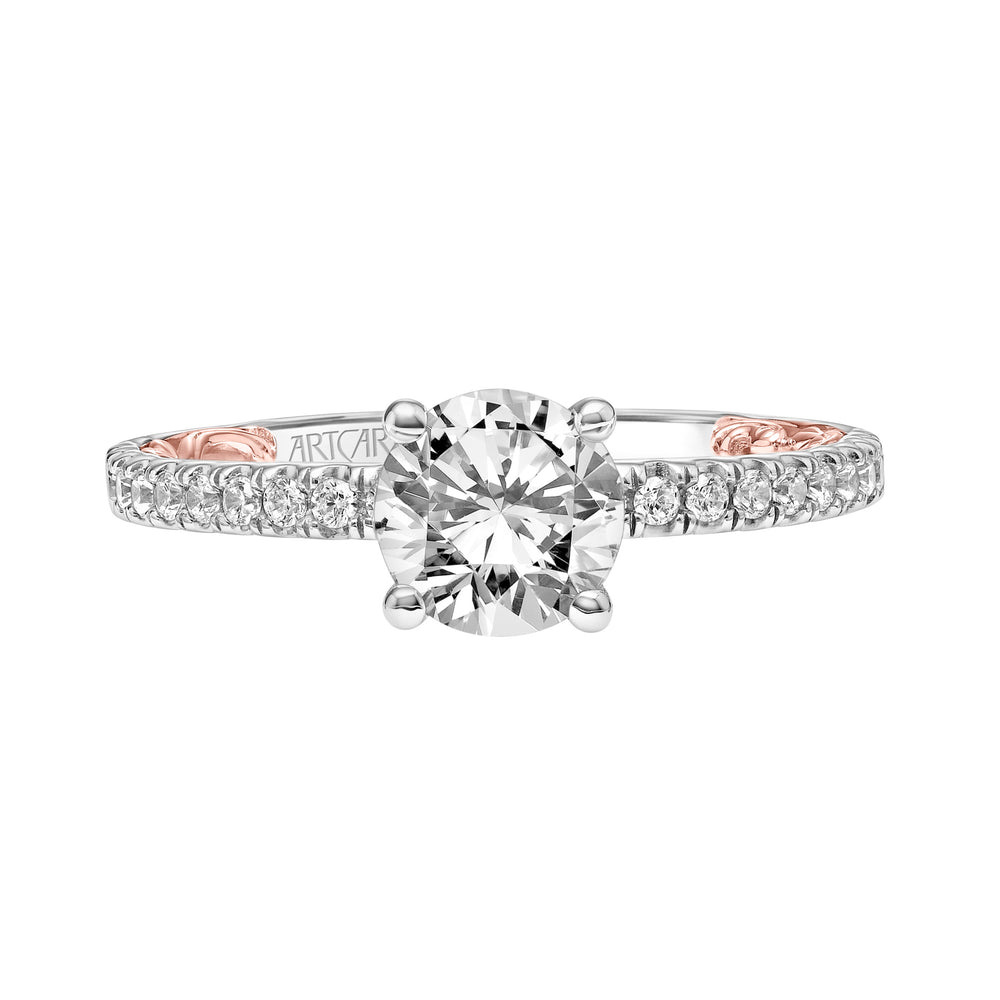 Lyric Engagement Ring with Diamond Collar and Inner Carved details and Diamond Shank