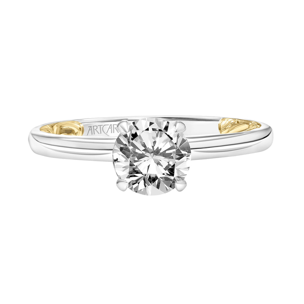 31-V905-E - ARTCARVED - Lyric Solitaire Diamond Engagement Ring  with Inner Carved details and Polished Shank