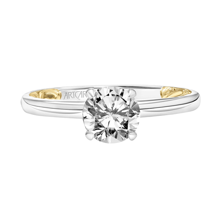 31-V905-E - ARTCARVED - Lyric Solitaire Diamond Engagement Ring  with Inner Carved details and Polished Shank