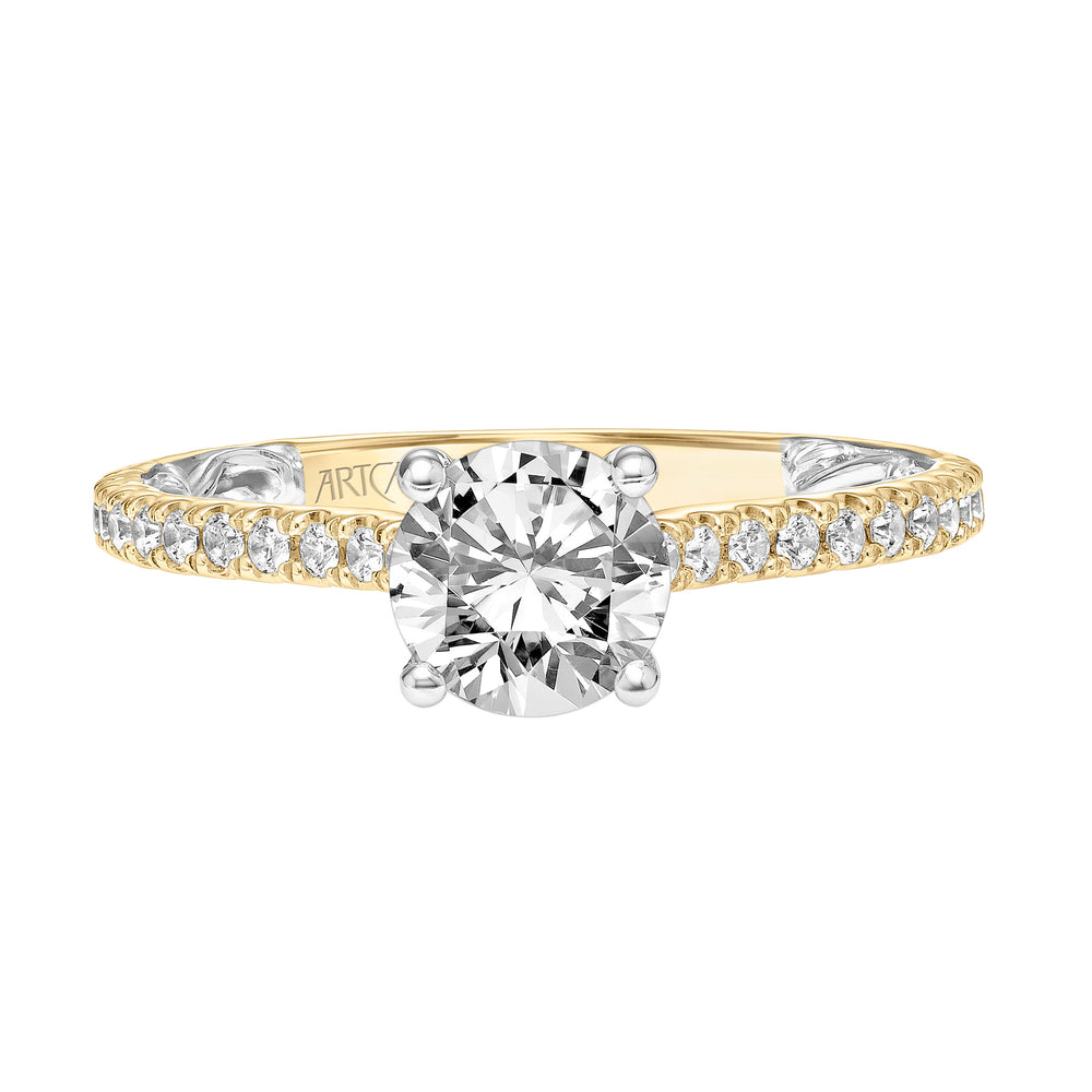 31-V908-E - ARTCARVED - Lyric Engagement Ring with Inner Carved details and Diamond Shank