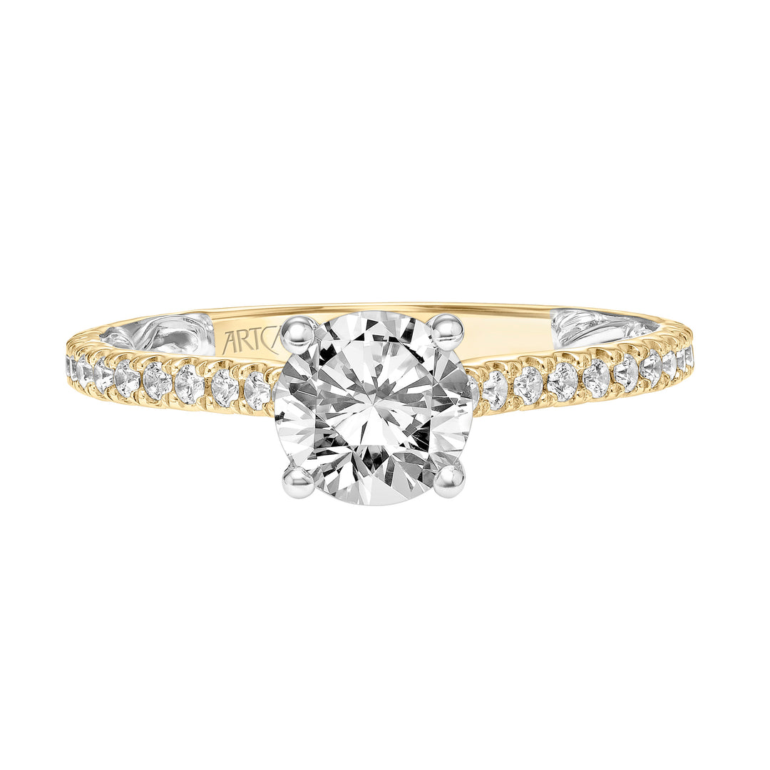 31-V908-E - ARTCARVED - Lyric Engagement Ring with Inner Carved details and Diamond Shank