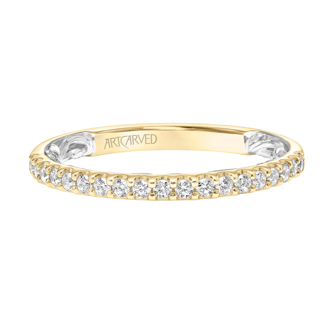 Lyric Diamond Wedding Band with Inner Carved details