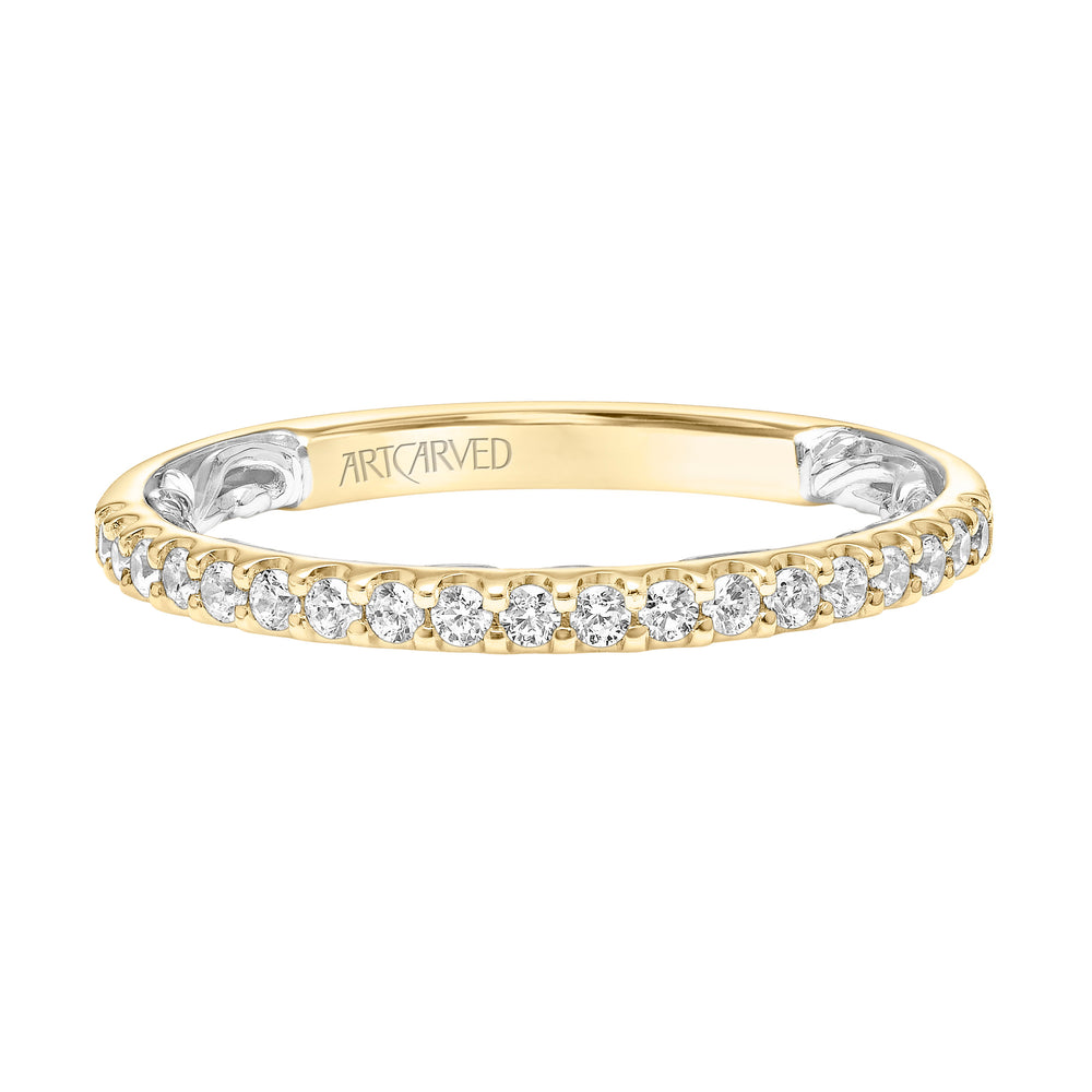 Lyric Diamond Wedding Band with Inner Carved details
