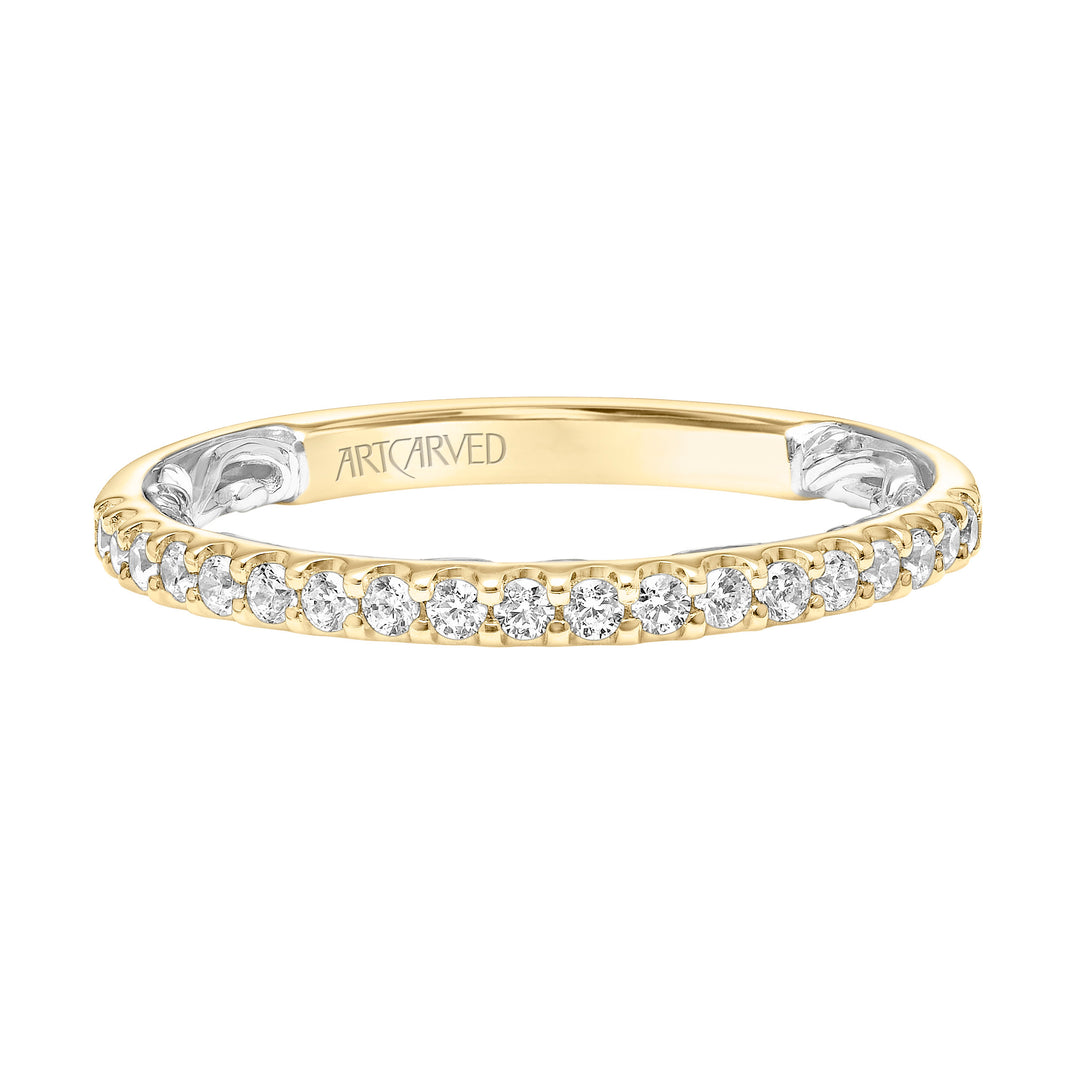 Lyric Diamond Wedding Band with Inner Carved details