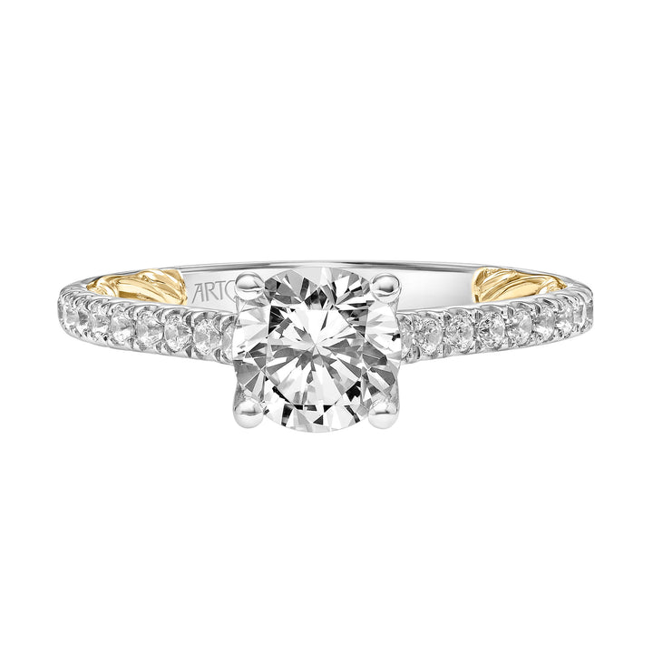31-V912ERWY-E.01 - ARTCARVED - Lyric Engagement Ring with Diamond Accent basket and Inner Carved details and Graduated Diamond Shank