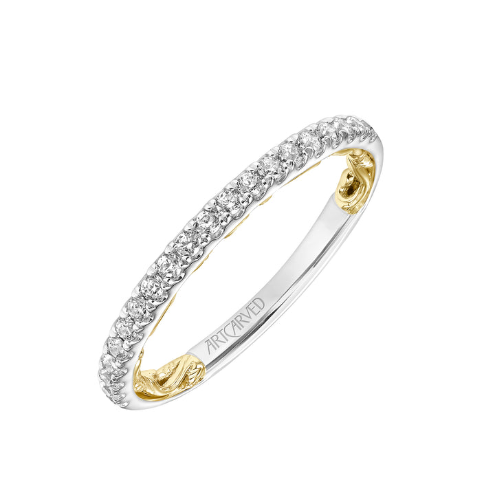 Lyric Diamond Wedding Band with Inner Carved details