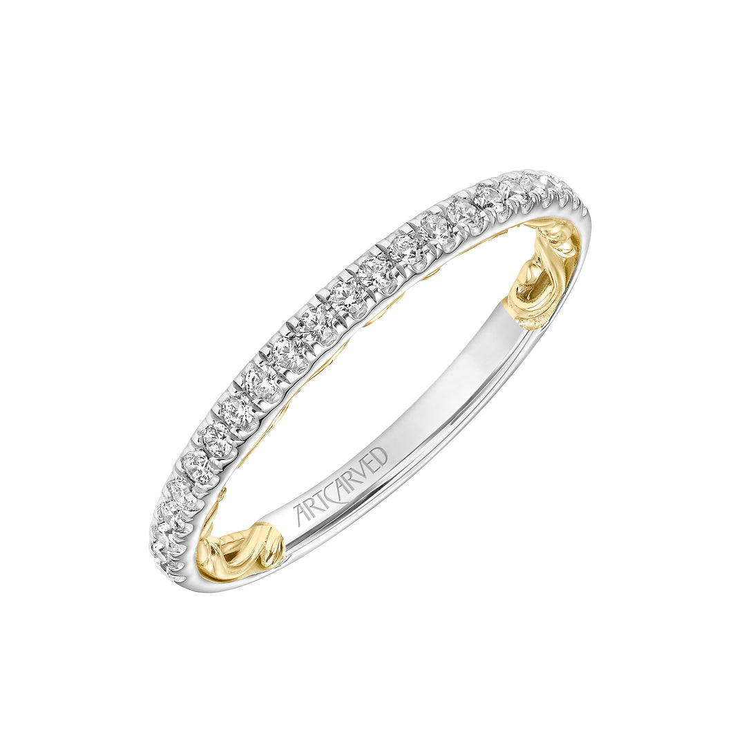 Lyric Diamond Wedding Band with Inner Carved details