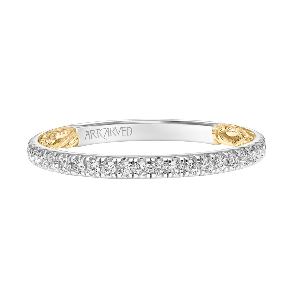 Lyric Diamond Wedding Band with Inner Carved details