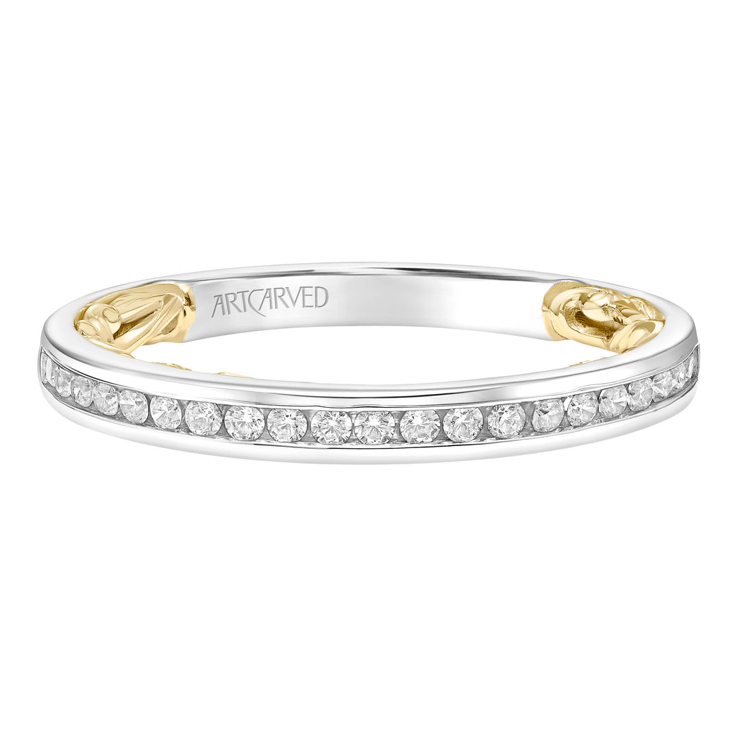 31-V917-L - ARTCARVED - Lyric Channel Set Diamond Wedding Band with Inner Carved details