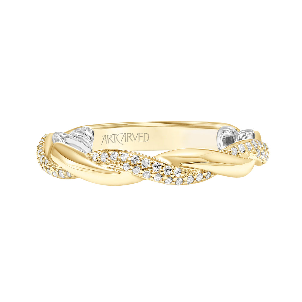 Lyric Twist Wedding Band with Diamond and Polished Design with Inner Carved details