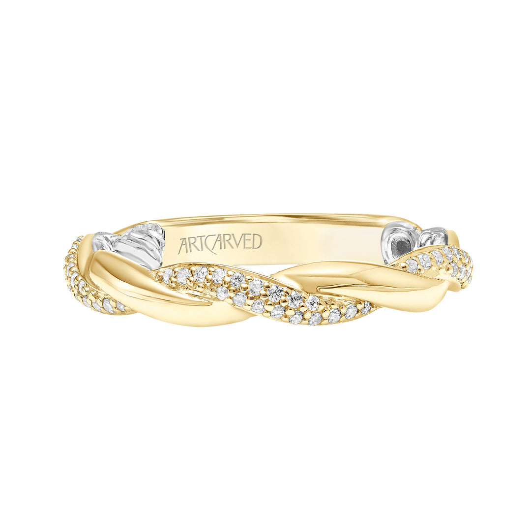 31-V920-L - ARTCARVED - Lyric Twist Wedding Band with Diamond and Polished Design with Inner Carved details