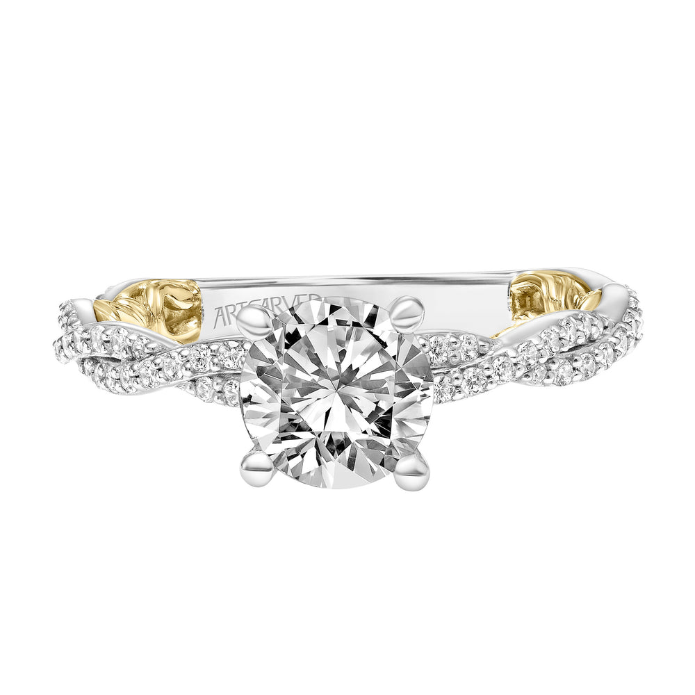 31-V921-E - ARTCARVED - Lyric Engagement Ring with Diamond Collar and Inner Carved details and Twist Diamond Shank