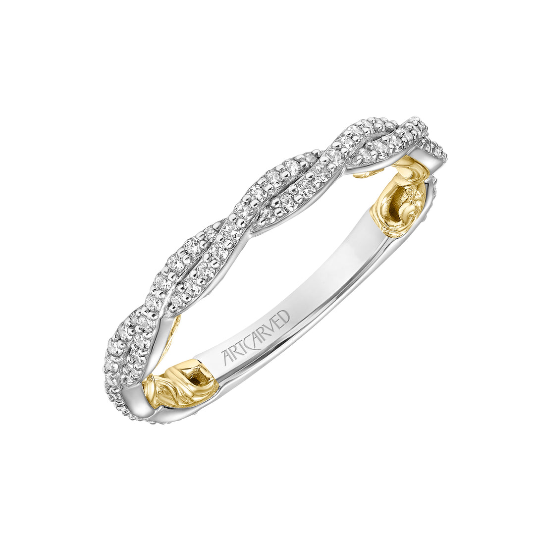 Lyric Twist Diamond Wedding Band with Inner Carved details