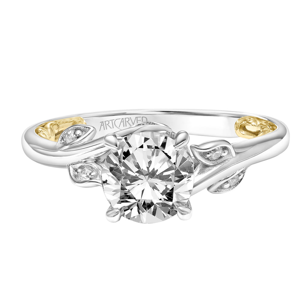 31-V922-E - ARTCARVED - Lyric Engagement Ring with Diamond Accented Petal Gallery and Inner Carved details and Polished Shank