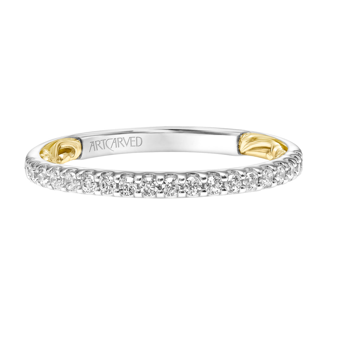 31-V928-L - ARTCARVED - Lyric Diamond Wedding Band with Inner Carved details