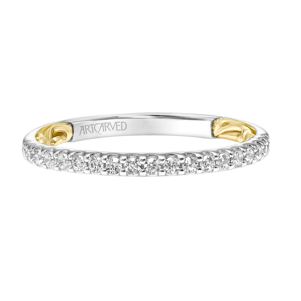Lyric Diamond Wedding Band with Inner Carved details