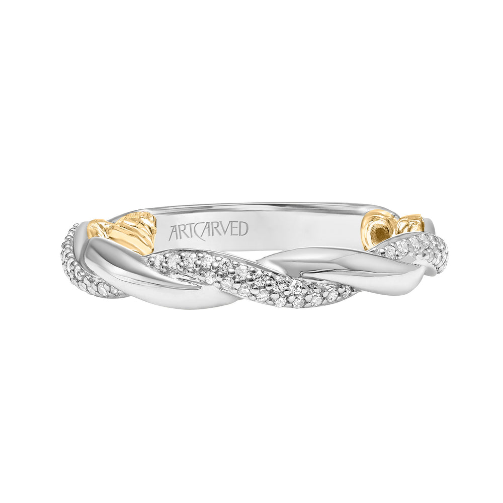 Lyric Twist Wedding Band with Diamond and Polished Design with Inner Carved details