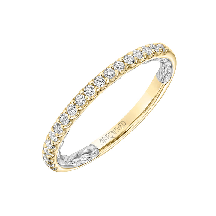 Lyric Diamond Wedding Band with Inner Carved details