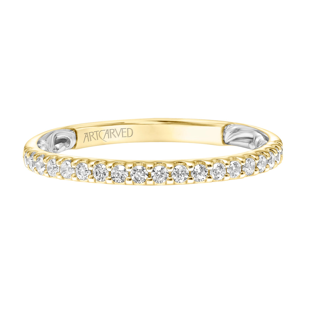 Lyric Diamond Wedding Band with Inner Carved details