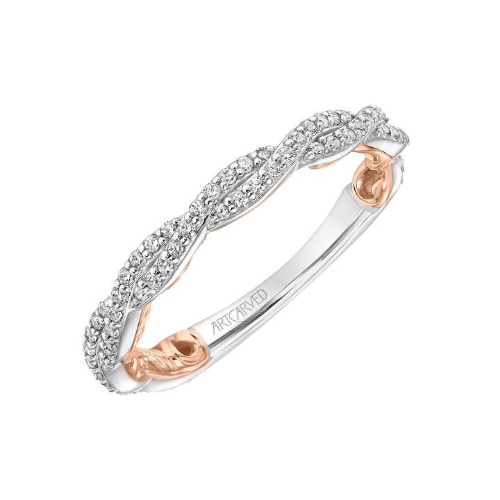 Lyric Twist Diamond Wedding Band with Inner Carved details