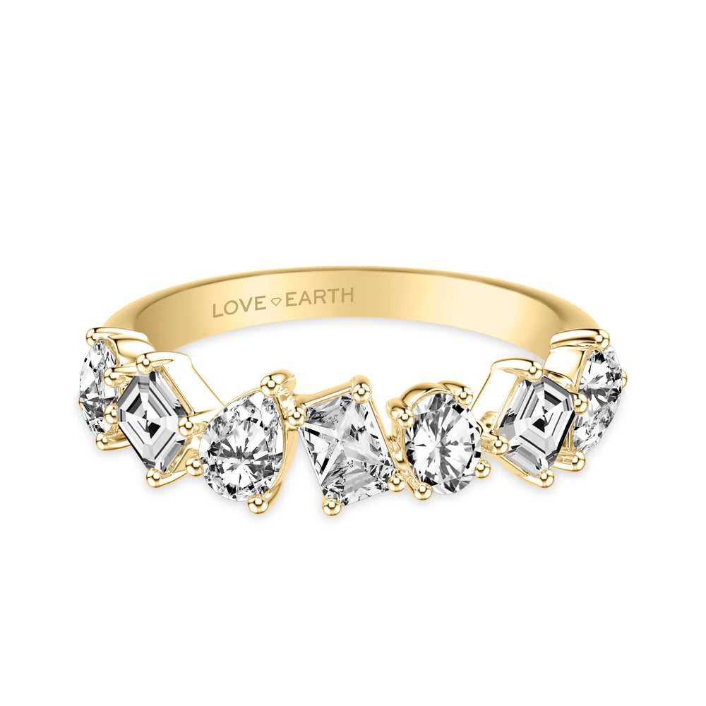 Lab-Created Diamond Mixed Pear &  Asscher &  Oval &  Emerald &  and Round Asymmetrical Ring