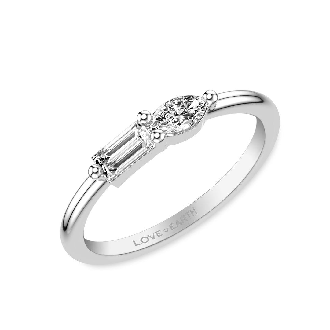 Lab-Created Diamond East/West Baguette and Marquise Two-Stone Ring