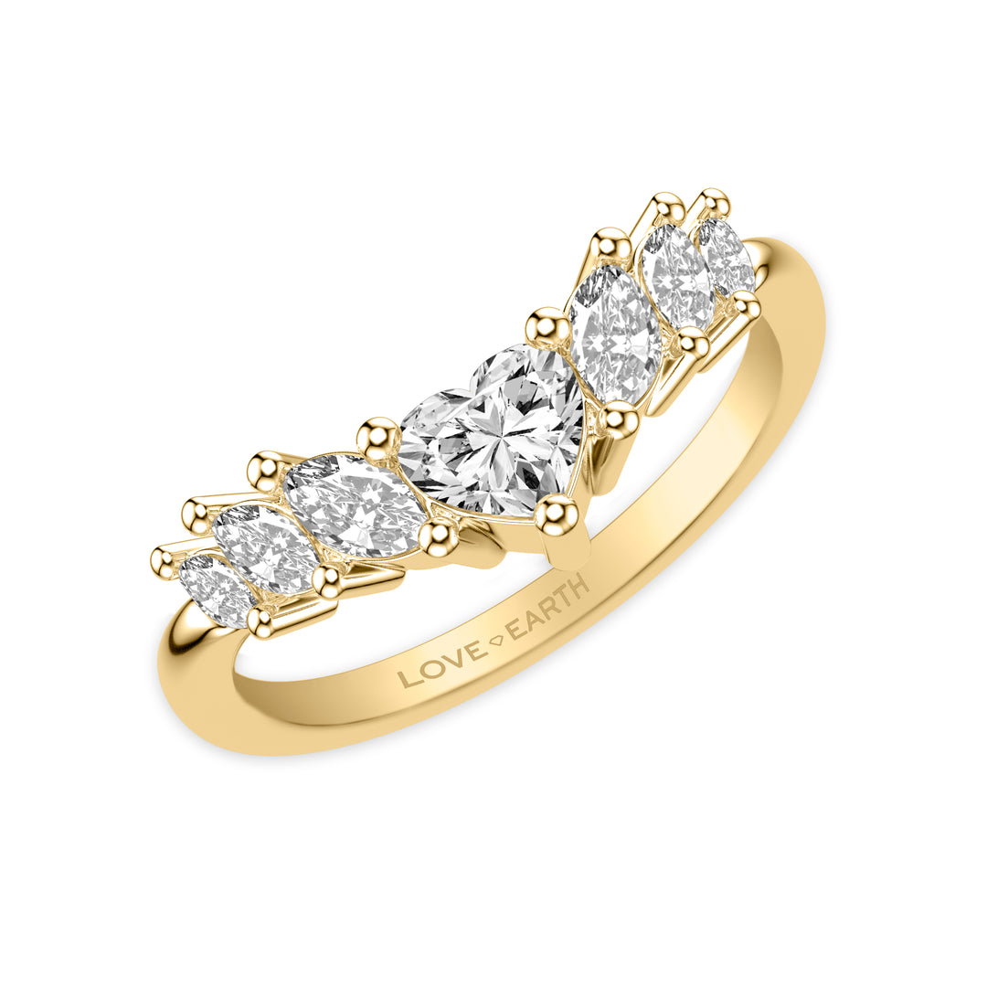 Lab-Created Diamond Graduated Marquise with Heart Center Curved Ring