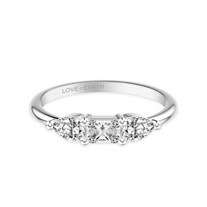 Lab-Created Diamond East/West Pear and Emerald Three-Stone Ring