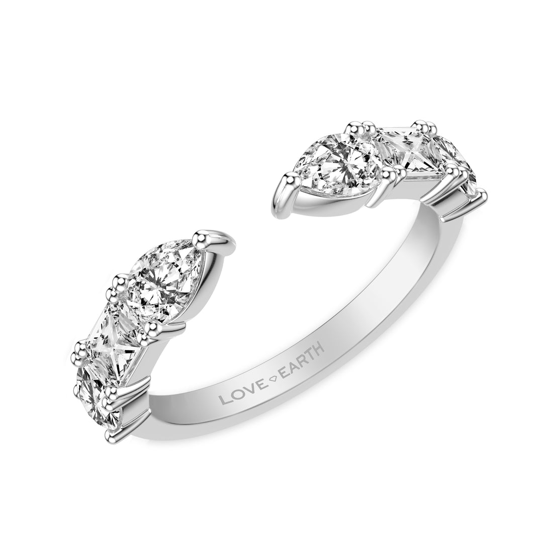 Lab-Created Diamond East/West Round &  Emerald &  Pear Open Ring