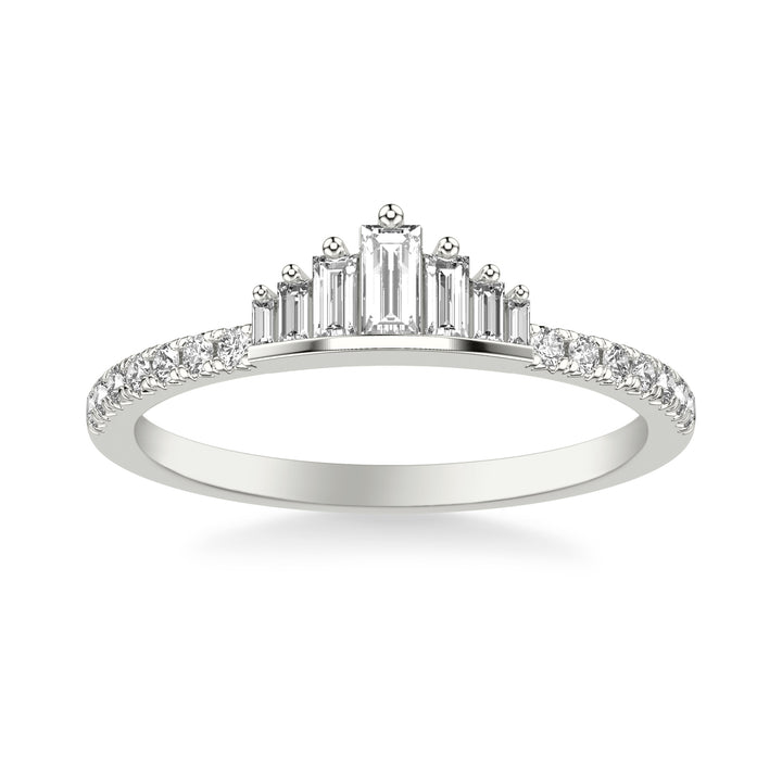 Contemporary Stackable with Prong Set Graduated Baguette Diamond and Round Diamond Tiara Band