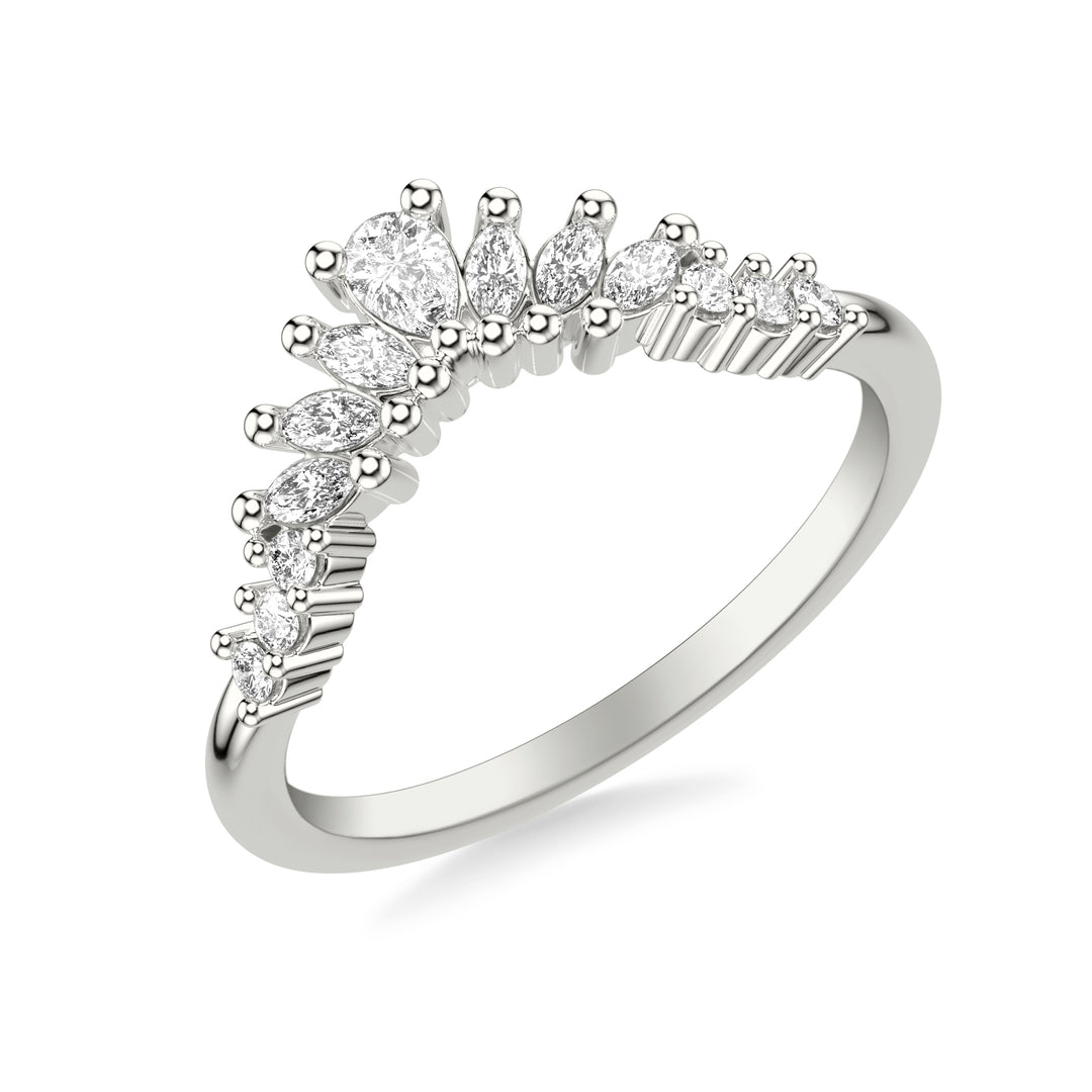 33-9609W-L.00 - Goldman - Contemporary Curved Stackable with Prong Set Mixed Pear &  Marquise &  and Round Diamond  Band