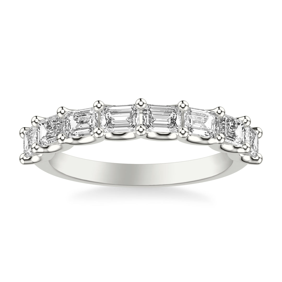 Anniversary Band with East/West Emerald Diamonds and Double Shared Prong