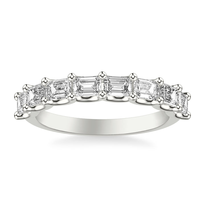 Anniversary Band with East/West Emerald Diamonds and Double Shared Prong