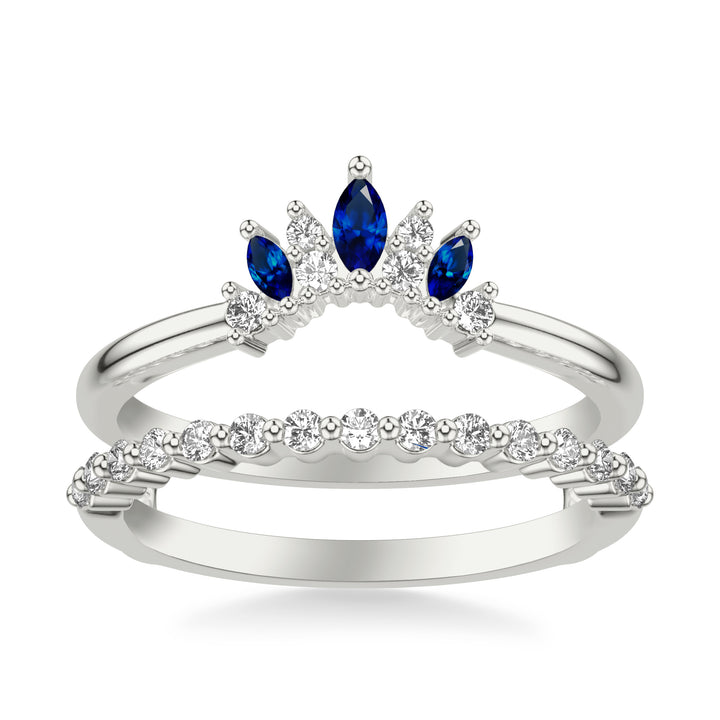 Contemporary Ring Enhancer with Marquise Blue Sapphires and Round Diamonds