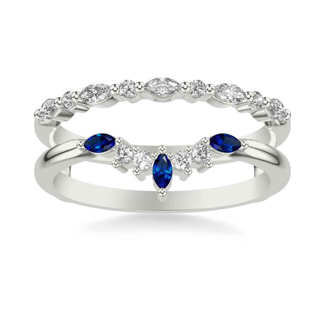 Contemporary Ring Enhancer with Marquise Blue Sapphires and Marquise and Round Diamonds