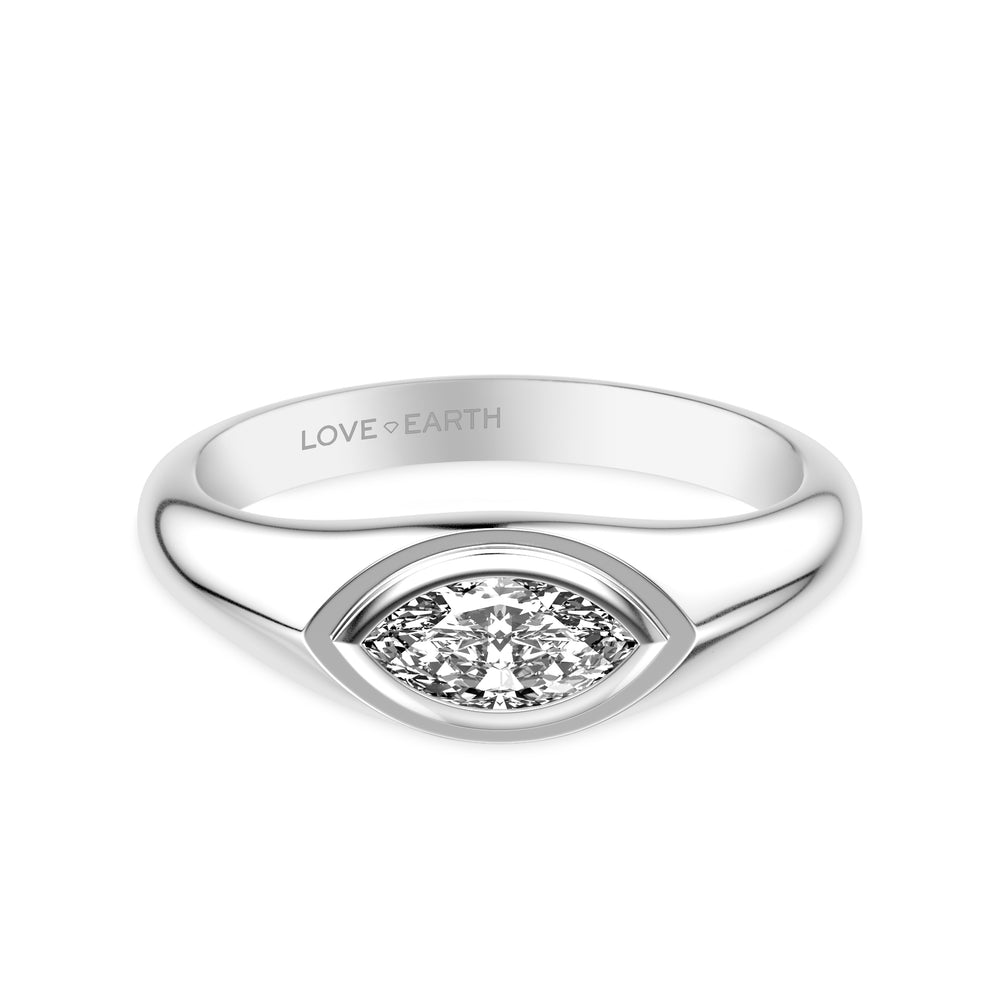 Lab-Created Diamond Marquise Bezel Set Signet Ring