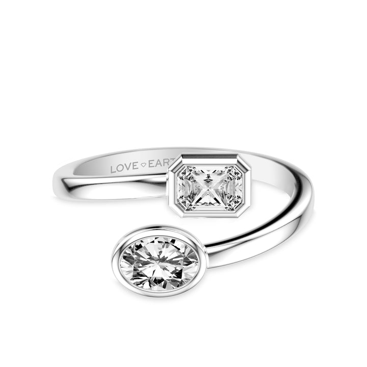 Lab-Created Diamond Bypass Emerald and Oval Bezel Set Ring