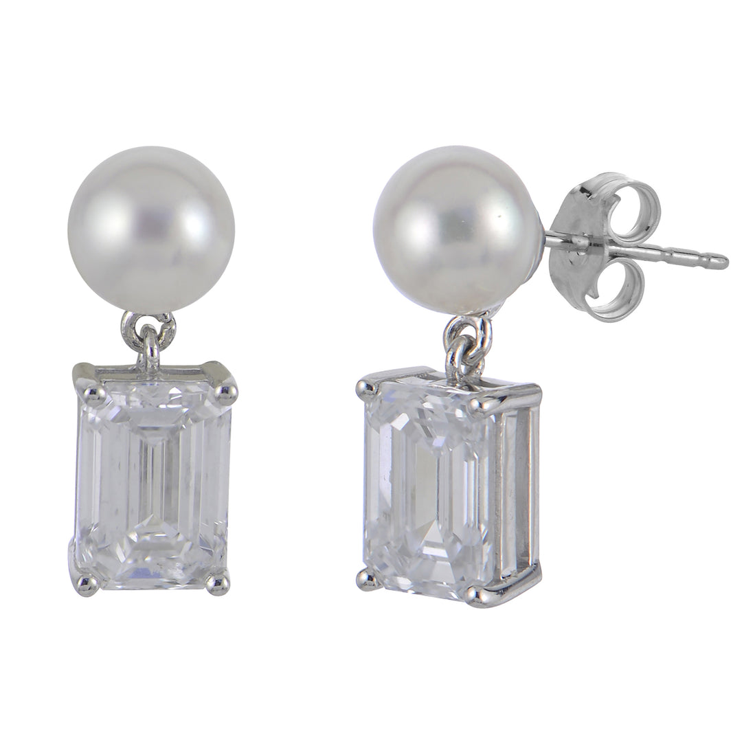 14KT White Gold Freshwater Pearl & LGD Earring