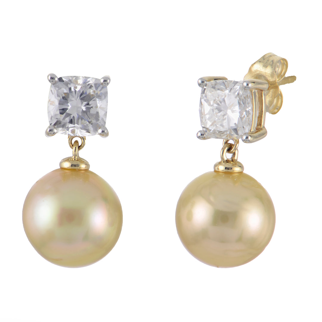 14KT Yellow Gold Golden South Sea Pearl & LGD Earring