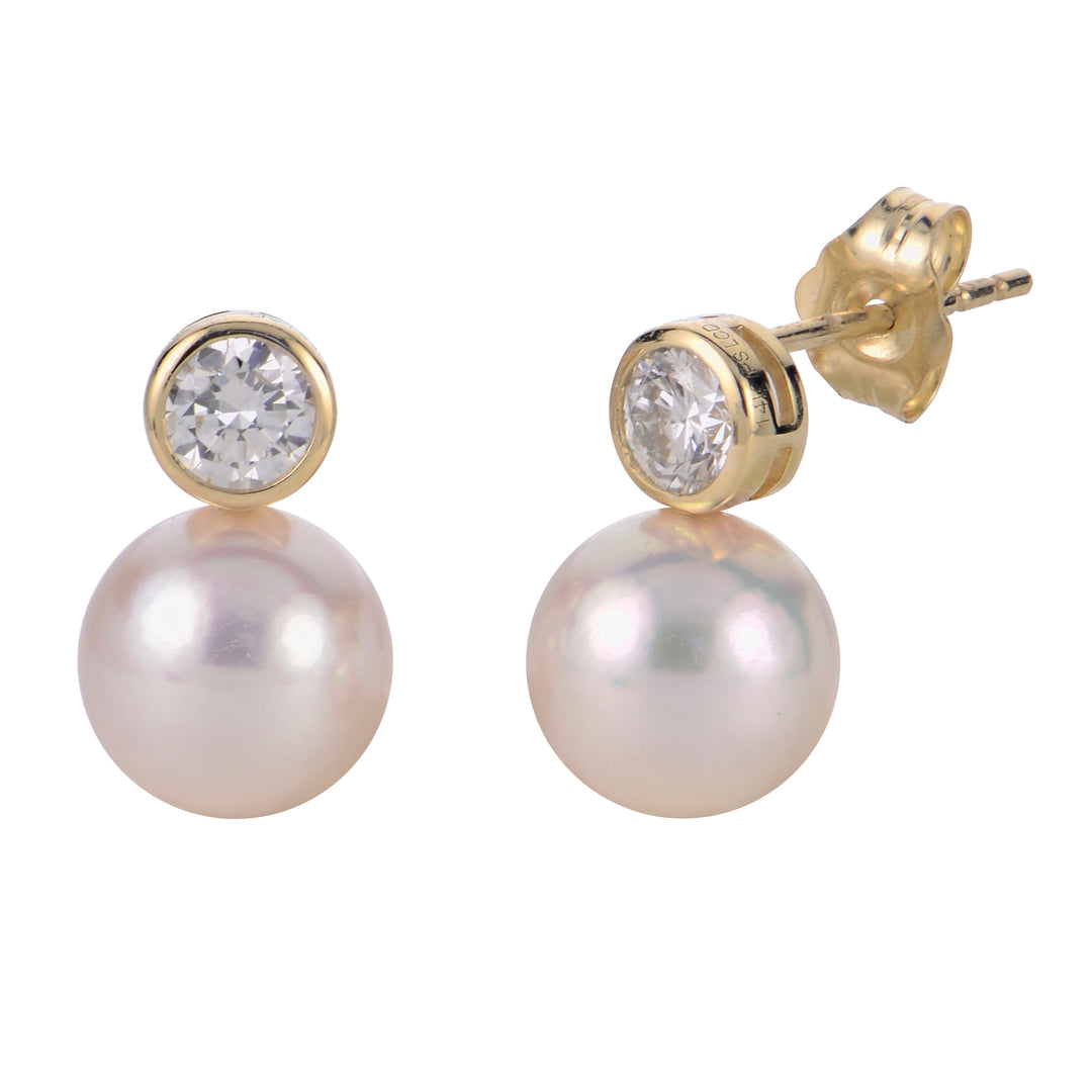 14KT Yellow Gold Akoya Pearl & LGD Earring