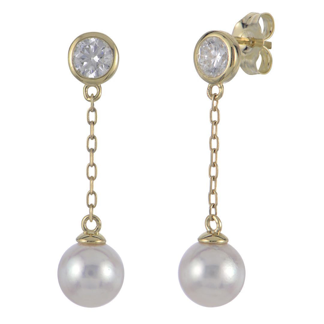 14KT Yellow Gold Akoya Pearl & LGD Earring