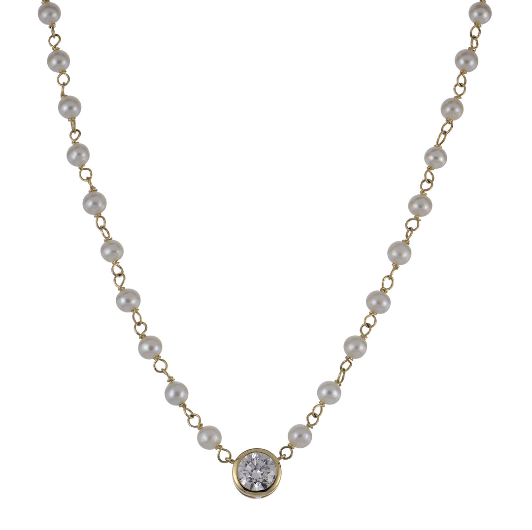 14KT Yellow Gold Freshwater Pearl & LGD Necklace