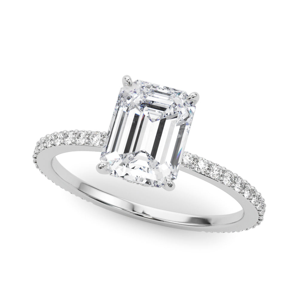 HIDDEN HALO EMERALD CUT CENTER SINGLE ROW