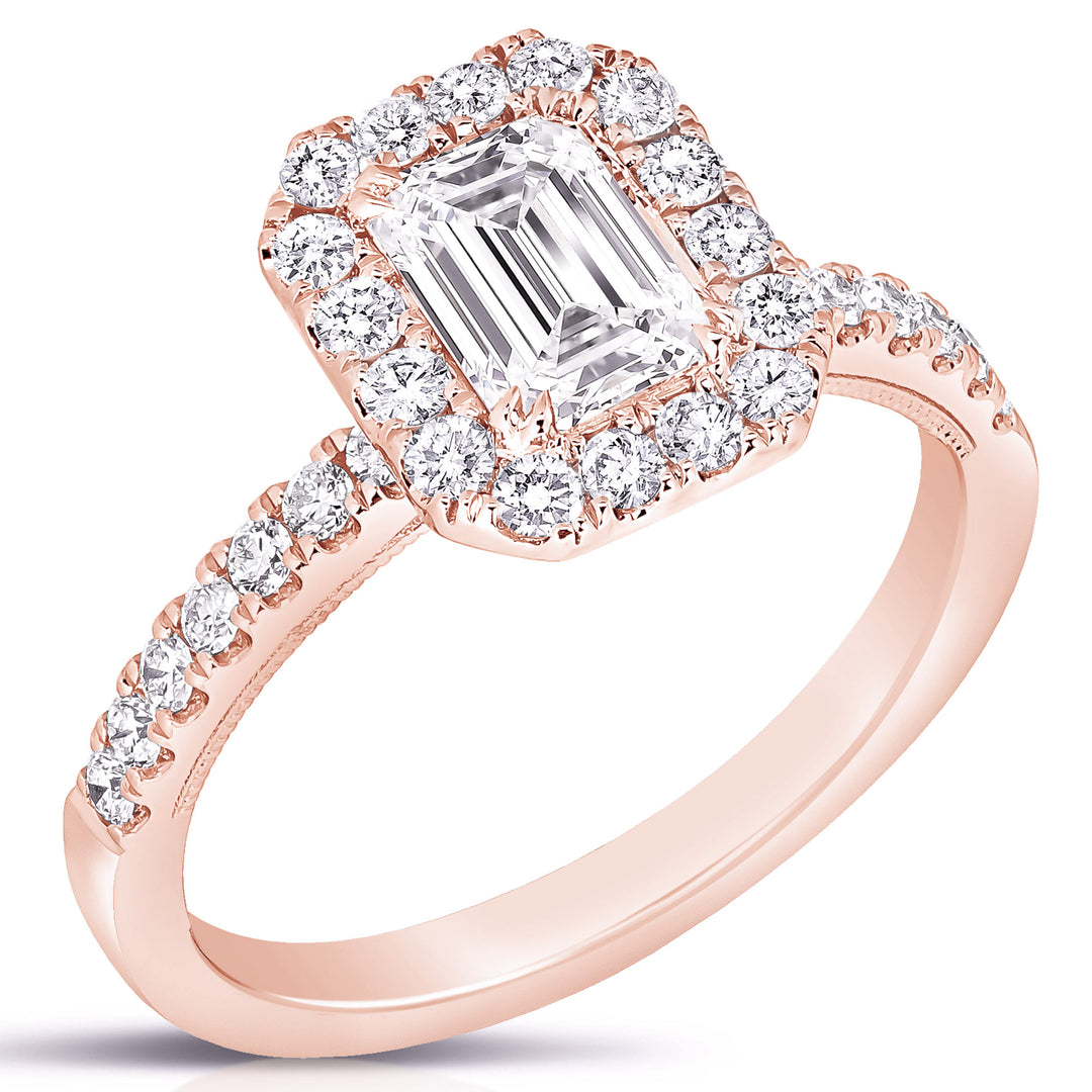 1 CT CENTER EMERALD CUT HALO DIAMOND ENGAGEMENT RING