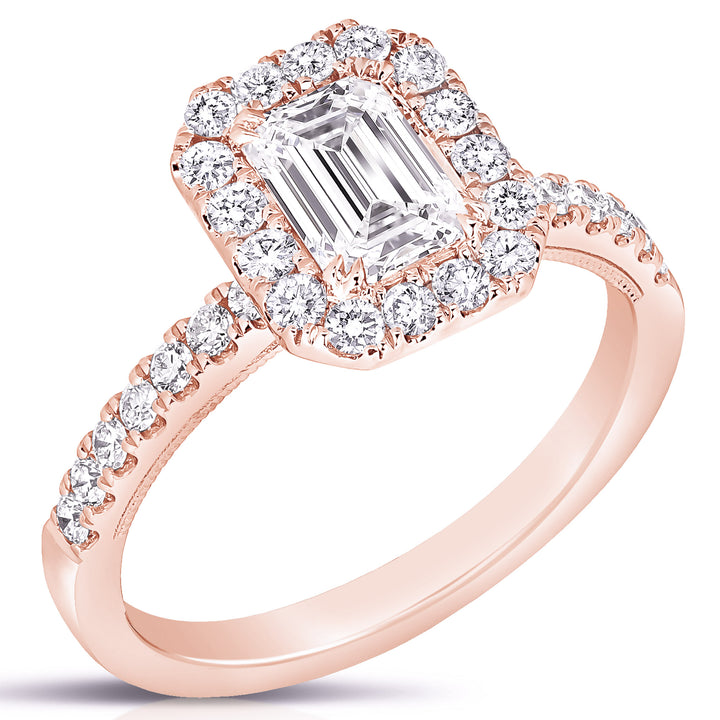 1 CT CENTER EMERALD CUT HALO DIAMOND ENGAGEMENT RING