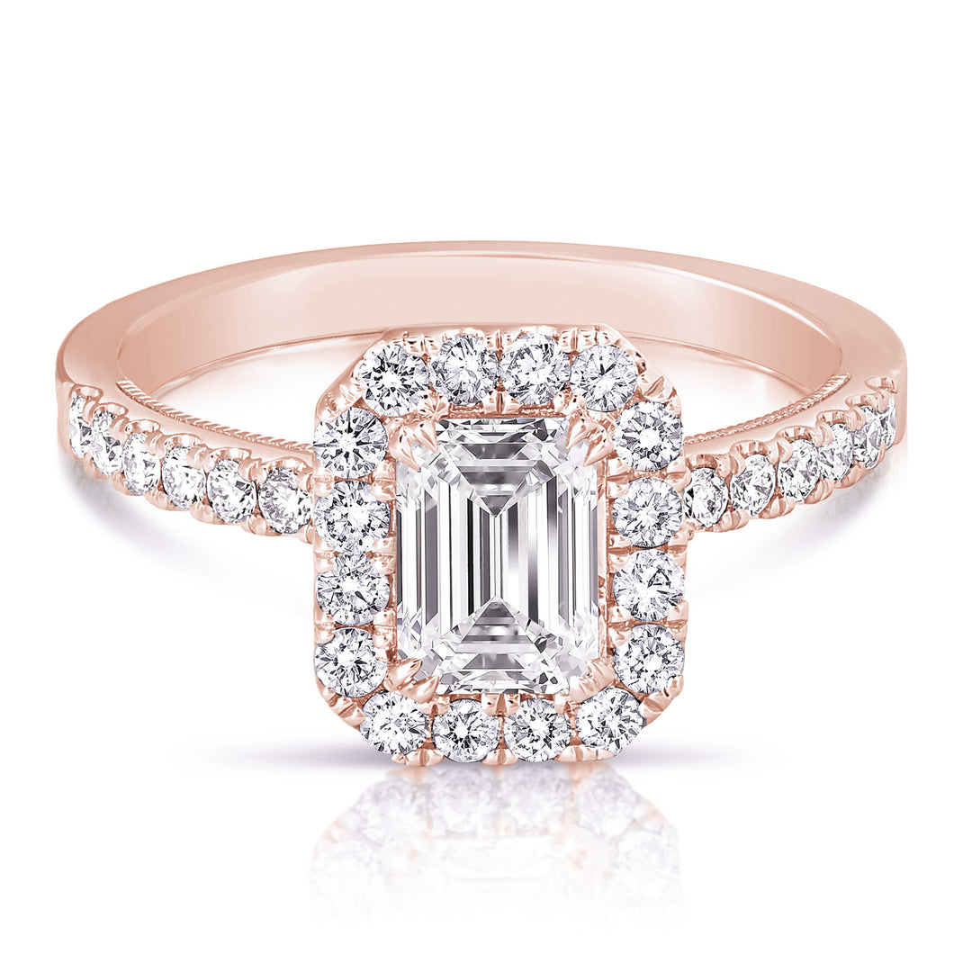 1 CT CENTER EMERALD CUT HALO DIAMOND ENGAGEMENT RING