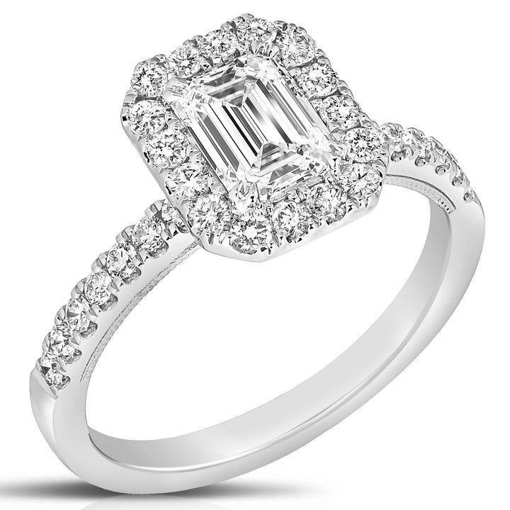 1 CT CENTER EMERALD CUT HALO DIAMOND ENGAGEMENT RING